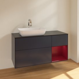 Тумба під раковину Villeroy & Boch Finion 120х50,1 см із підсвічуванням МДФ темно-синій матовий лак/скло чорне матове F812HBHG