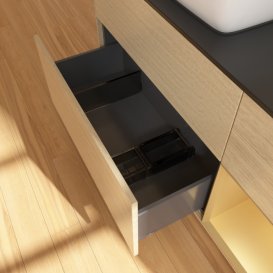 Тумба под раковину Villeroy & Boch Finion 120х50,1 см с подсветкой МДФ шпон дуба/стекло черное матовое F812HFPC