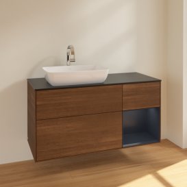 Тумба под раковину Villeroy & Boch Finion 120х50,1 см с подсветкой МДФ шпон грецкого ореха/стекло черное матовое F812HGGN