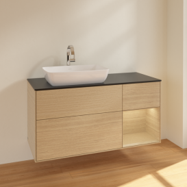 Тумба под раковину Villeroy & Boch Finion 120х50,1 см с подсветкой МДФ шпон дуба/стекло черное матовое F812PCPC