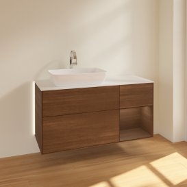 Тумба під раковину Villeroy & Boch Finion 120х50,1 см із підсвічуванням МДФ шпон волоського горіха/скло біле матове G811GNGN