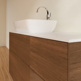 Тумба під раковину Villeroy & Boch Finion 120х50,1 см із підсвічуванням МДФ шпон волоського горіха/скло біле матове G811GNGN