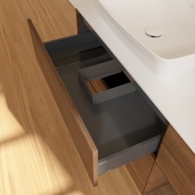 Тумба під раковину Villeroy & Boch Finion 120х50,1 см із підсвічуванням МДФ шпон волоського горіха/скло біле матове G811GNGN