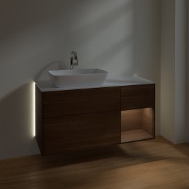 Тумба під раковину Villeroy & Boch Finion 120х50,1 см із підсвічуванням МДФ шпон волоського горіха/скло біле матове G811GNGN