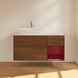 Тумба под раковину Villeroy & Boch Finion 120х50,1 см с подсветкой МДФ шпон грецкого ореха/стекло белое матовое G811HBGN