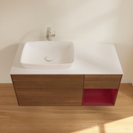 Тумба под раковину Villeroy & Boch Finion 120х50,1 см с подсветкой МДФ шпон грецкого ореха/стекло белое матовое G811HBGN