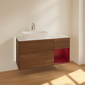 Тумба под раковину Villeroy & Boch Finion 120х50,1 см с подсветкой МДФ шпон грецкого ореха/стекло белое матовое G811HBGN