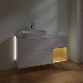 Тумба под раковину Villeroy & Boch Finion 120х50,1 см с подсветкой МДФ глянцевый белый лак/стекло белое матовое G811HFGF