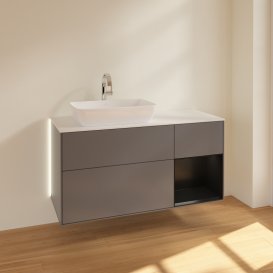 Тумба під раковину Villeroy & Boch Finion 120х50,1 см із підсвічуванням МДФ антрацит матовий лак/скло біле матове G811PDGK