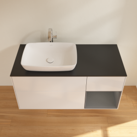 Тумба під раковину Villeroy & Boch Finion 120х50,1 см із підсвічуванням МДФ білий глянцевий лак/скло чорне матове G812GKGF