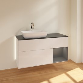 Тумба під раковину Villeroy & Boch Finion 120х50,1 см із підсвічуванням МДФ білий глянцевий лак/скло чорне матове G812GKGF