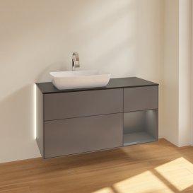 Тумба під раковину Villeroy & Boch Finion 120х50,1 см із підсвічуванням МДФ антрацит матовий лак/скло чорне матове G812GKGK