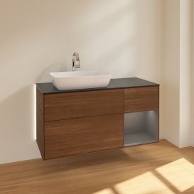 Тумба під раковину Villeroy & Boch Finion 120х50,1 см із підсвічуванням МДФ шпон волоського горіха/скло чорне матове G812GKGN