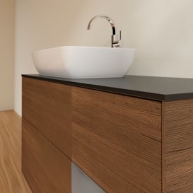 Тумба під раковину Villeroy & Boch Finion 120х50,1 см із підсвічуванням МДФ шпон волоського горіха/скло чорне матове G812GKGN