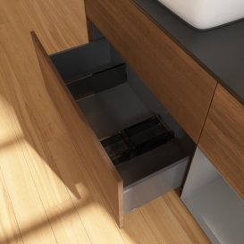 Тумба під раковину Villeroy & Boch Finion 120х50,1 см із підсвічуванням МДФ шпон волоського горіха/скло чорне матове G812GKGN