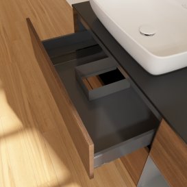 Тумба під раковину Villeroy & Boch Finion 120х50,1 см із підсвічуванням МДФ шпон волоського горіха/скло чорне матове G812GKGN