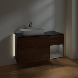 Тумба під раковину Villeroy & Boch Finion 120х50,1 см із підсвічуванням МДФ шпон волоського горіха/скло чорне матове G812GKGN