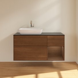 Тумба под раковину Villeroy & Boch Finion 120х50,1 см с подсветкой МДФ шпон грецкого ореха/стекло черное матовое G812GNGN