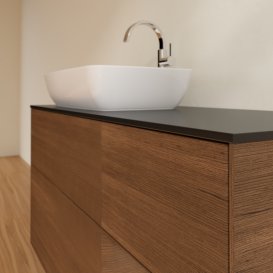 Тумба под раковину Villeroy & Boch Finion 120х50,1 см с подсветкой МДФ шпон грецкого ореха/стекло черное матовое G812GNGN