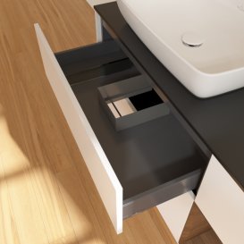 Тумба под раковину Villeroy & Boch Finion 120х50,1 см с подсветкой МДФ белый матовый лак/стекло черное матовое G812GNMT