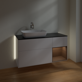 Тумба под раковину Villeroy & Boch Finion 120х50,1 см с подсветкой МДФ белый матовый лак/стекло черное матовое G812GNMT