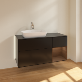 Тумба під раковину Villeroy & Boch Finion 120х50,1 см із підсвічуванням МДФ чорний матовий лак/скло чорне матове G812GNPD