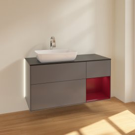 Тумба под раковину Villeroy & Boch Finion 120х50,1 см с подсветкой МДФ антрацит матовый лак/стекло черное матовое G812HBGK