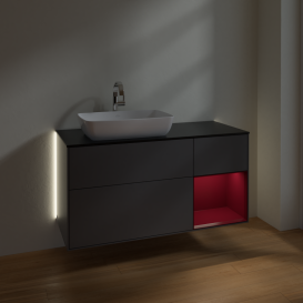Тумба под раковину Villeroy & Boch Finion 120х50,1 см с подсветкой МДФ антрацит матовый лак/стекло черное матовое G812HBGK