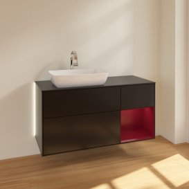 Тумба под раковину Villeroy & Boch Finion 120х50,1 см с подсветкой МДФ черный матовый лак/стекло черное матовое G812HBPD