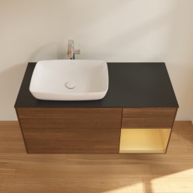 Тумба під раковину Villeroy & Boch Finion 120х50,1 см із підсвічуванням МДФ шпон волоського горіха/скло чорне матове G812HFGN