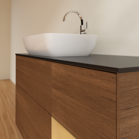 Тумба під раковину Villeroy & Boch Finion 120х50,1 см із підсвічуванням МДФ шпон волоського горіха/скло чорне матове G812HFGN