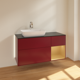 Тумба під раковину Villeroy & Boch Finion 120х50,1 см із підсвічуванням МДФ півонія матовий лак/скло чорне матове G812HFHB