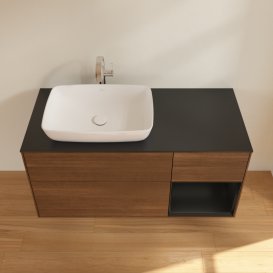 Тумба під раковину Villeroy & Boch Finion 120х50,1 см із підсвічуванням МДФ шпон волоського горіха/скло чорне матове G812PDGN