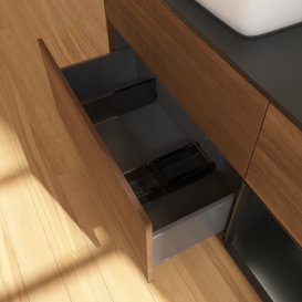 Тумба під раковину Villeroy & Boch Finion 120х50,1 см із підсвічуванням МДФ шпон волоського горіха/скло чорне матове G812PDGN