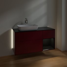 Тумба под раковину Villeroy & Boch Finion 120х50,1 см с подсветкой МДФ пион матовый лак/стекло черное матовое G812PDHB