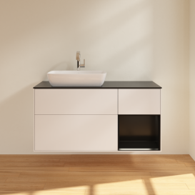 Тумба під раковину Villeroy & Boch Finion 120х50,1 см із підсвічуванням МДФ білий матовий лак/скло чорне матове G812PDMT