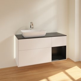 Тумба під раковину Villeroy & Boch Finion 120х50,1 см із підсвічуванням МДФ білий матовий лак/скло чорне матове G812PDMT