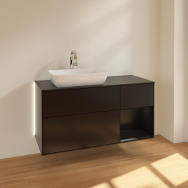 Тумба под раковину Villeroy & Boch Finion 120х50,1 см с подсветкой МДФ черный матовый лак/стекло черное матовое G812PDPD