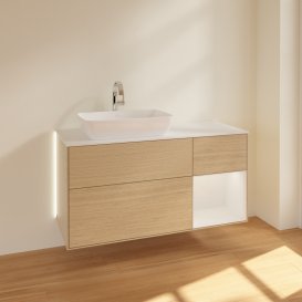 Тумба під раковину Villeroy & Boch Finion 120х50,1 см із підсвічуванням МДФ шпон дуба/скло біле матове G811GFPC