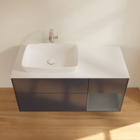 Тумба під раковину Villeroy & Boch Finion 120х50,1 см із підсвічуванням МДФ темно-синій матовий лак/скло біле матове G811GKHG