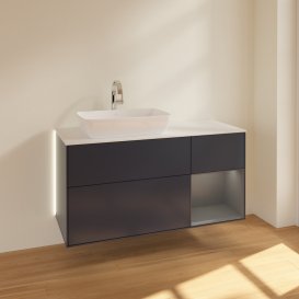 Тумба під раковину Villeroy & Boch Finion 120х50,1 см із підсвічуванням МДФ темно-синій матовий лак/скло біле матове G811GKHG