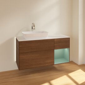 Тумба под раковину Villeroy & Boch Finion 120х50,1 см с подсветкой МДФ шпон грецкого ореха/стекло белое матовое G811GMGN