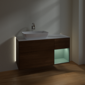 Тумба под раковину Villeroy & Boch Finion 120х50,1 см с подсветкой МДФ шпон грецкого ореха/стекло белое матовое G811GMGN