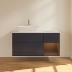 Тумба под раковину Villeroy & Boch Finion 120х50,1 см с подсветкой МДФ темно-синий матовый лак/стекло белое матовое G811GNHG