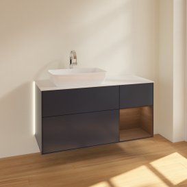 Тумба под раковину Villeroy & Boch Finion 120х50,1 см с подсветкой МДФ темно-синий матовый лак/стекло белое матовое G811GNHG