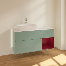 Тумба під раковину Villeroy & Boch Finion 120х50,1 см із підсвічуванням МДФ оливковий матовий лак/скло біле матове G811HBGM