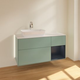 Тумба під раковину Villeroy & Boch Finion 120х50,1 см із підсвічуванням МДФ оливковий матовий лак/скло біле матове G811HGGM