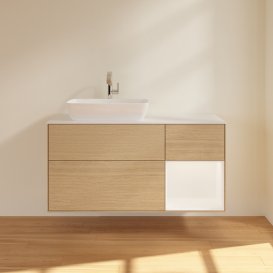 Тумба під раковину Villeroy & Boch Finion 120х50,1 см з підсвічуванням МДФ шпон дуба/скло біле матове G811MTPC