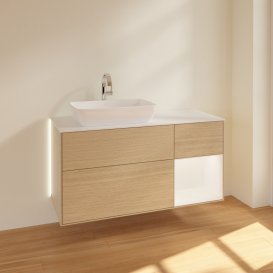 Тумба під раковину Villeroy & Boch Finion 120х50,1 см з підсвічуванням МДФ шпон дуба/скло біле матове G811MTPC