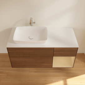 Тумба під раковину Villeroy & Boch Finion 120х50,1 см із підсвічуванням МДФ шпон волоського горіха/скло біле матове G811PCGN